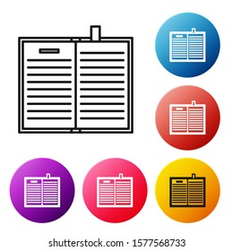 Black line Open science book icon isolated on white background. Set icons colorful circle buttons. Vector Illustration