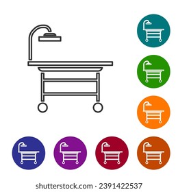 Black line Operating table icon isolated on white background. Set icons in color circle buttons. Vector Illustration