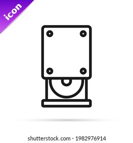 Black line Optical disc drive icon isolated on white background. CD DVD laptop tray drive for read and write data disc.  Vector