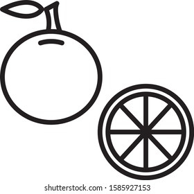 Black line Orange fruit icon isolated on white background.  Vector Illustration