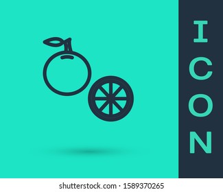 Black line Orange fruit icon isolated on green background.  Vector Illustration
