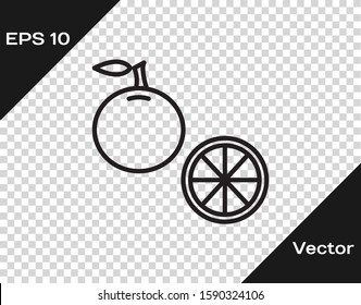 Black line Orange fruit icon isolated on transparent background.  Vector Illustration