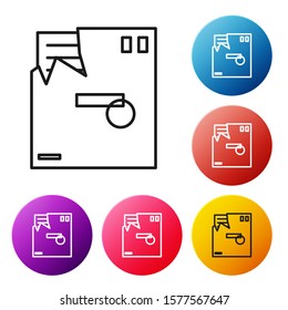 Black line Ordered envelope icon isolated on white background. Email message letter symbol. Set icons colorful circle buttons. Vector Illustration