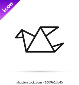 Black line Origami bird icon isolated on white background.  Vector Illustration