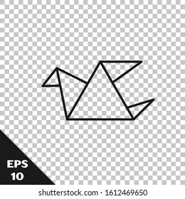 Black line Origami bird icon isolated on transparent background.  Vector Illustration