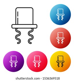 Black line Orthodox jewish hat with sidelocks icon isolated on white background. Jewish men in the traditional clothing. Judaism symbols. Set icons colorful circle buttons. Vector Illustration