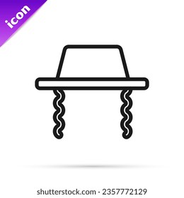 Black line Orthodox jewish hat with sidelocks icon isolated on white background. Jewish men in the traditional clothing. Judaism symbols.  Vector