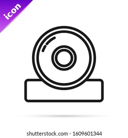 Black line Otolaryngological head reflector icon isolated on white background. Equipment for inspection the patient's ear, throat and nose.  Vector Illustration