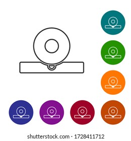 Black line Otolaryngological head reflector icon isolated on white background. Equipment for inspection the patient's ear, throat and nose. Set icons in color circle buttons. Vector Illustration