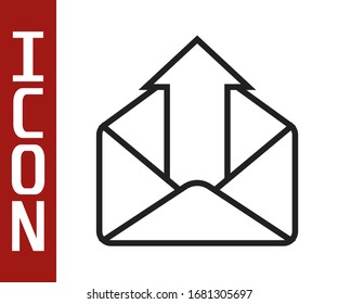 Black line Outgoing mail icon isolated on white background. Envelope symbol. Outgoing message sign. Mail navigation button.  Vector Illustration