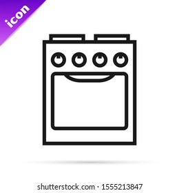 Black line Oven icon isolated on white background. Stove gas oven sign.  Vector Illustration