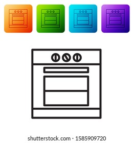 Black line Oven icon isolated on white background. Stove gas oven sign. Set icons in color square buttons. Vector Illustration