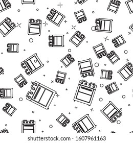 Black line Oven icon isolated seamless pattern on white background. Stove gas oven sign.  Vector Illustration