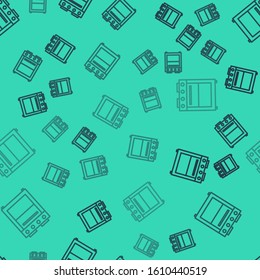 Black line Oven icon isolated seamless pattern on green background. Stove gas oven sign.  Vector Illustration