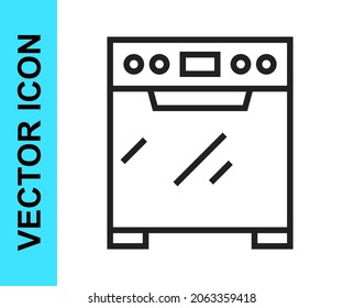 Black line Oven icon isolated on white background. Stove gas oven sign.  Vector
