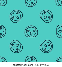 Black line Owl bird icon isolated seamless pattern on green background. Animal symbol.  Vector