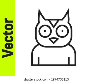 Black line Owl bird icon isolated on white background. Animal symbol.  Vector