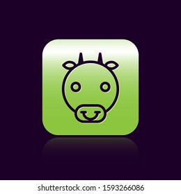 Black line Ox zodiac sign icon isolated on black background. Astrological horoscope collection. Green square button. Vector Illustration