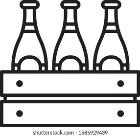 Black line Pack of beer bottles icon isolated on white background. Wooden box and beer bottles. Case crate beer box sign.  Vector Illustration