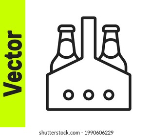 Black line Pack of beer bottles icon isolated on white background. Case crate beer box sign.  Vector