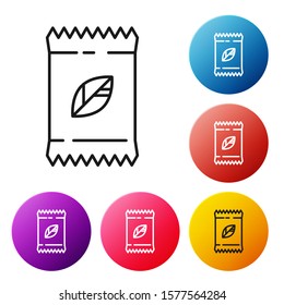 Black line A pack full of seeds of a specific plant icon isolated on white background. Set icons colorful circle buttons. Vector Illustration