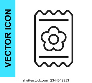 Paquete de línea negra lleno de semillas de un ícono de planta específico aislado en fondo blanco.  Vector