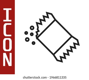 Black line Packet of pepper icon isolated on white background.  Vector