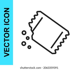 Black line Packet of pepper icon isolated on white background.  Vector