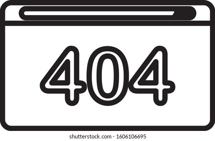 Black line Page with a 404 error icon isolated on white background. Template reports that the page is not found.  Vector Illustration