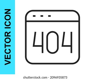 Schwarze Seite mit einem 404-Fehlersymbol einzeln auf weißem Hintergrund. Die Vorlage meldet, dass die Seite nicht gefunden wird.  Vektorgrafik