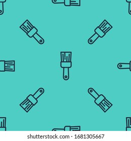 Black line Paint brush icon isolated seamless pattern on green background.  Vector Illustration