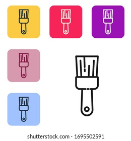 Black line Paint brush icon isolated on white background. Set icons in color square buttons. Vector Illustration