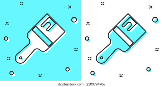 Icono de pincel de pintura de línea negra aislado en fondo verde y blanco. Formas dinámicas aleatorias. Vector
