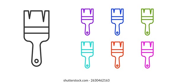 Línea negra Icono de pincel de pintura aislado sobre fondo blanco. Establecer iconos coloridos. Vector