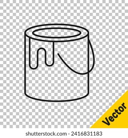Black line Paint bucket icon isolated on transparent background.  Vector
