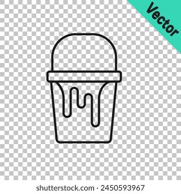 Black line Paint bucket icon isolated on transparent background.  Vector