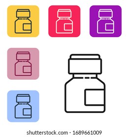 Black Line Paint, Gouache, Jar, Dye Icon Isolated On White Background. Set Icons In Color Square Buttons. Vector Illustration