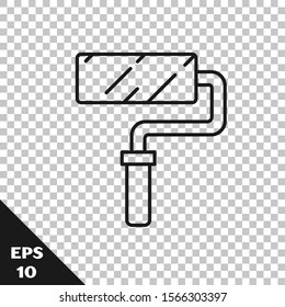 Black line Paint roller brush icon isolated on transparent background.  Vector Illustration