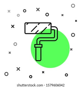 Black line Paint roller brush icon isolated on white background.  Vector Illustration