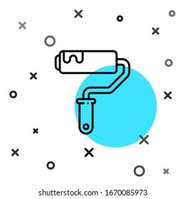 Black line Paint roller brush icon isolated on white background. Random dynamic shapes. Vector Illustration