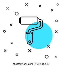 Black line Paint roller brush icon isolated on white background. Random dynamic shapes. Vector Illustration