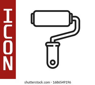 Black line Paint roller brush icon isolated on white background.  Vector Illustration