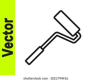 Black line Paint roller brush icon isolated on white background.  Vector