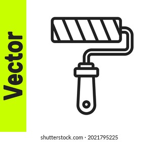 Black line Paint roller brush icon isolated on white background.  Vector