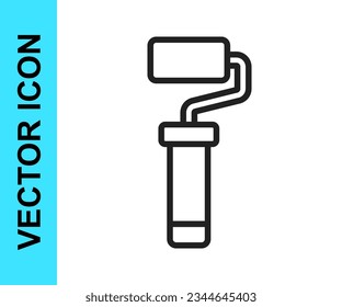Icono de pincel de rodillos de pintura de línea negra aislado en fondo blanco.  Vector