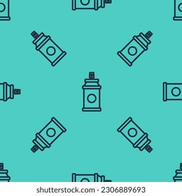Black line Paint spray can icon isolated seamless pattern on green background.  Vector Illustration