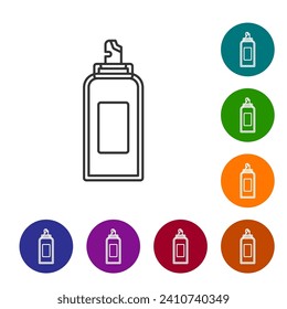 Black line Paint spray can icon isolated on white background. Set icons in color circle buttons. Vector