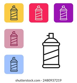 Black line Paint spray can icon isolated on white background. Set icons in color square buttons. Vector