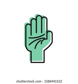 Black line Palmistry of the hand icon isolated on white background.  Vector Illustration