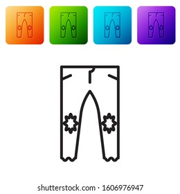 Black line Pants icon isolated on white background. Set icons in color square buttons. Vector Illustration